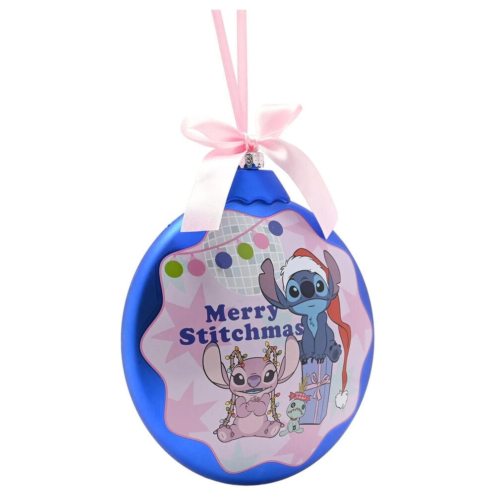 Bola de Navidad Disney Stitch azul y rosa con cinta