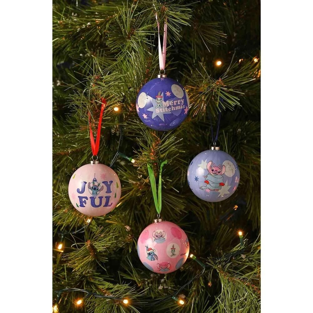 Set de cuatro bolas de Navidad de Stitch Disney en un árbol