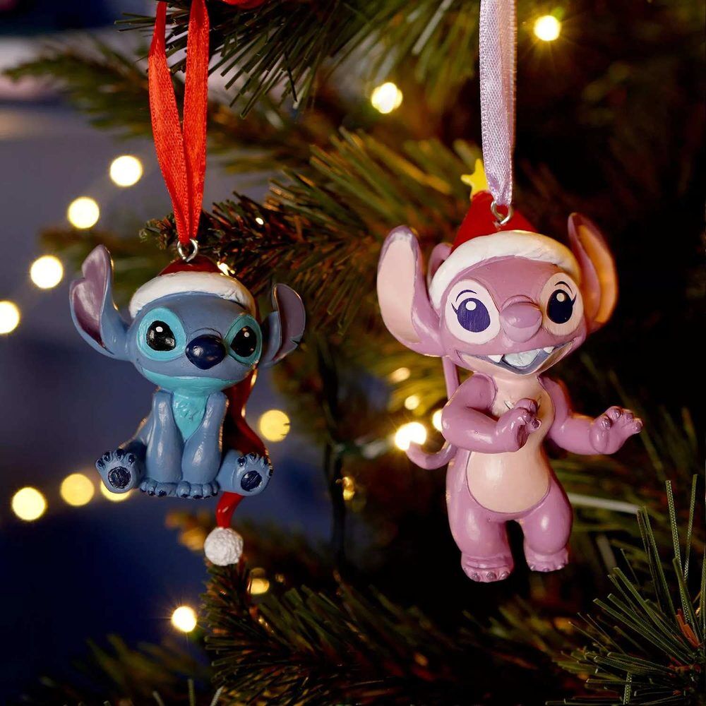 Set de dos adornos navideños Disney Stitch en azul y rosa - 2