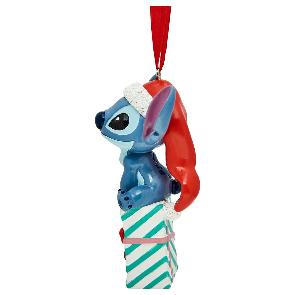 Adorno navideño de Stitch Disney con gorro de Papá Noel sobre una caja de regalo - 2