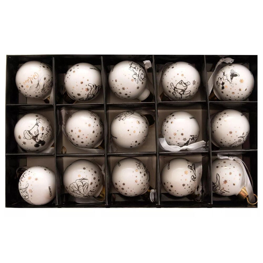 Set de 15 bolas de Navidad Disney de cerámica en blanco y dorado - 2