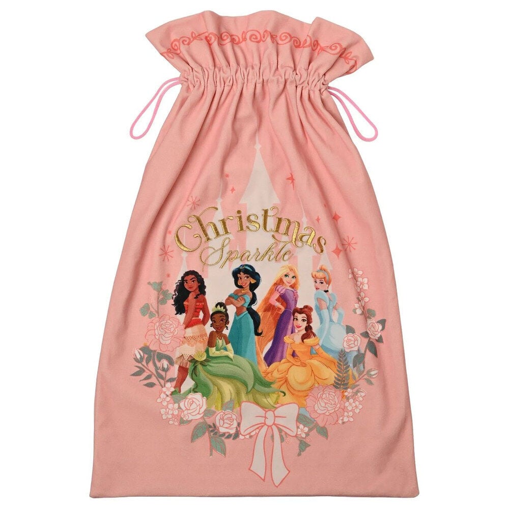 Saco de Navidad rosa con Princesas Disney, flores y lazo - 2