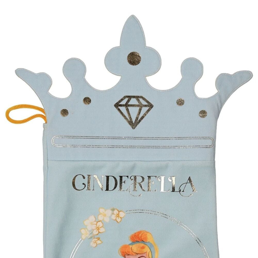 Calcetín navideño azul claro de Cenicienta Disney con corona