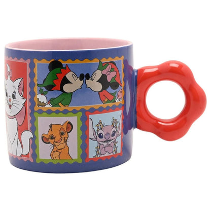 Taza de cerámica Disney azul con personajes y asa roja