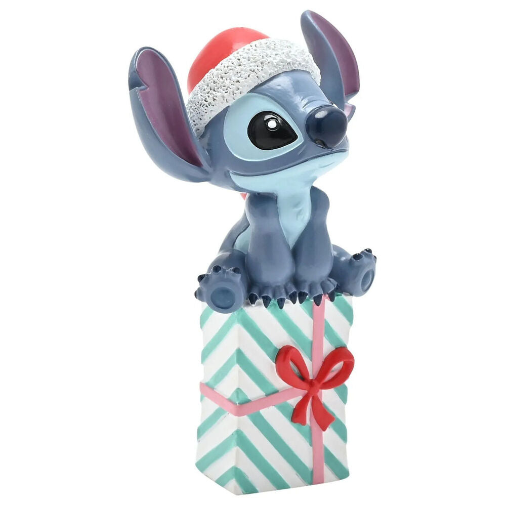 Adorno navideño de Stitch Disney con gorro de Papá Noel sobre una caja de regalo - 3