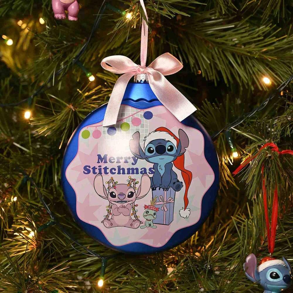 Bola de Navidad Disney Stitch azul y rosa con cinta - 3
