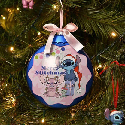 Bola de Navidad Disney Stitch azul y rosa con cinta - 3