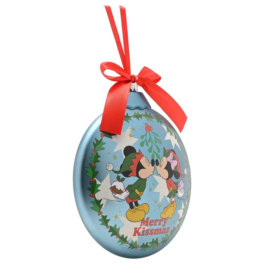 Bola de Navidad Disney con Mickey y Minnie, lazo rojo y motivos navideños - 2
