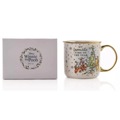 Taza blanca de Winnie the Pooh Disney con diseño navideño y detalles dorados - 2