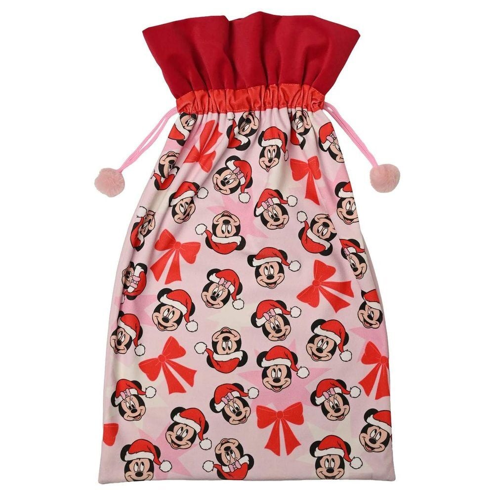 Saco de Navidad Disney de Mickey y Minnie con cordón rosa