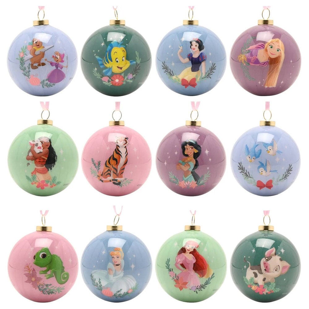 Set de 12 bolas de Navidad Disney Princesas de colores pastel