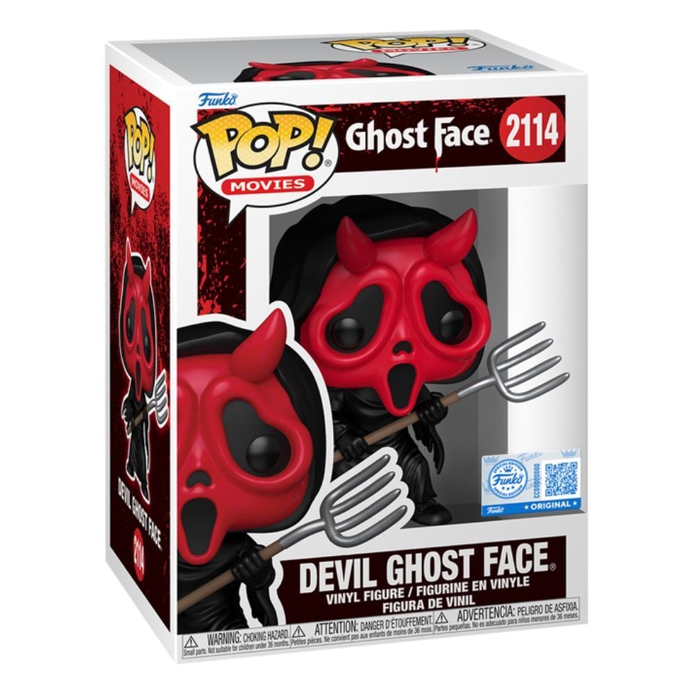 Figura Funko POP! Devil Ghost Face con máscara roja, cuernos y tridente