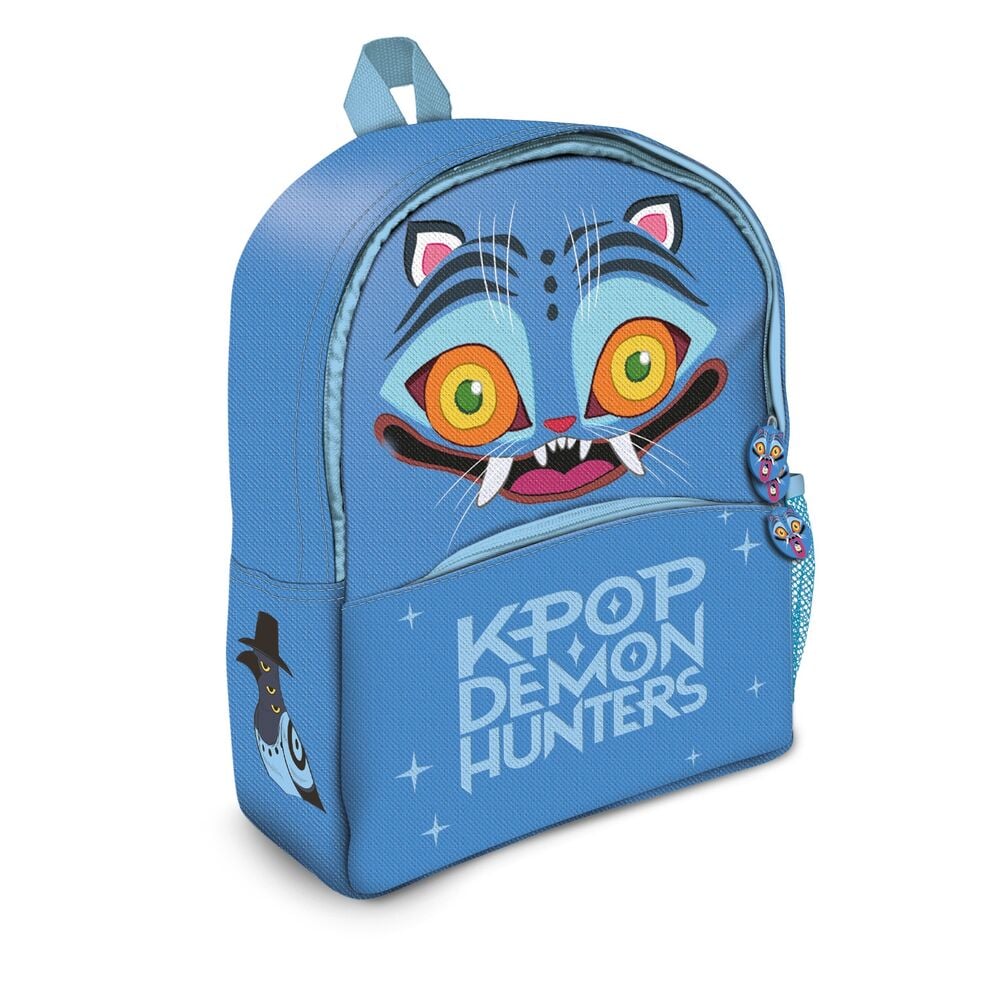 Mochila azul Derpy de Kpop Demon Hunters con personaje felino
