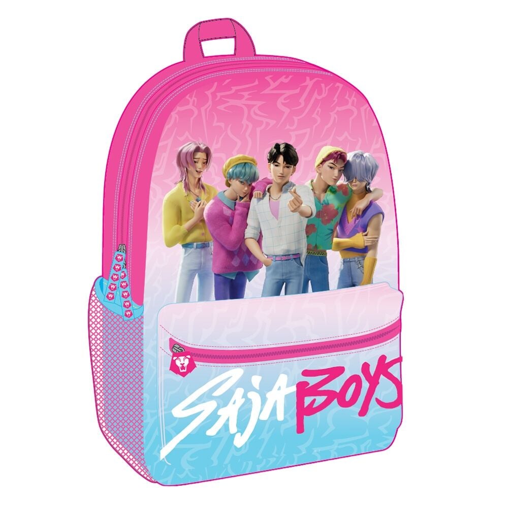 Mochila rosa Saja Boys de Kpop Demon Hunters con bolsillo frontal