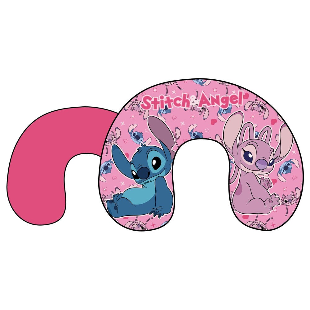 Cojín de viaje rosa con Stitch y Angel Disney