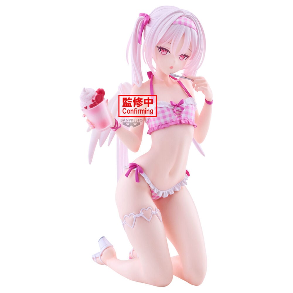 Figura BANPRESTO Angel Police Elle con cabello rosa y vaso de postre