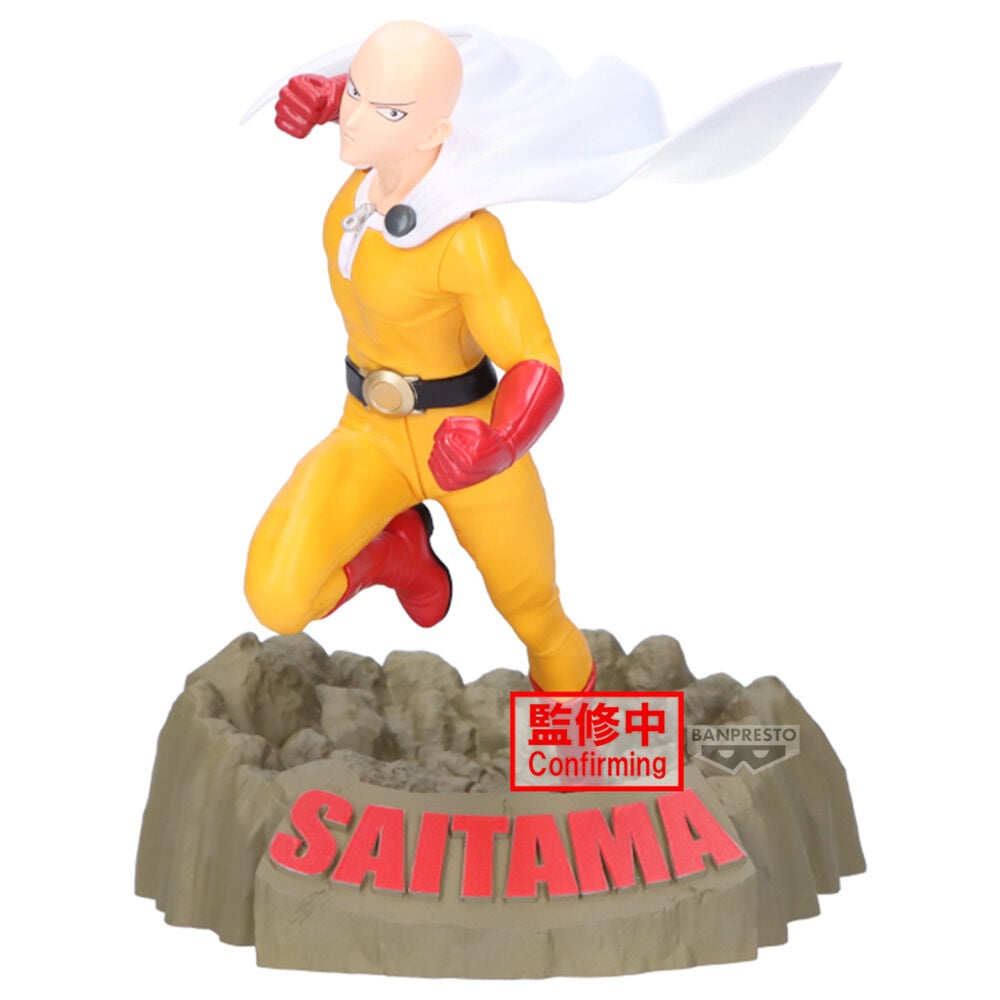 Figura Banpresto de Saitama de One-Punch Man sobre base rocosa
