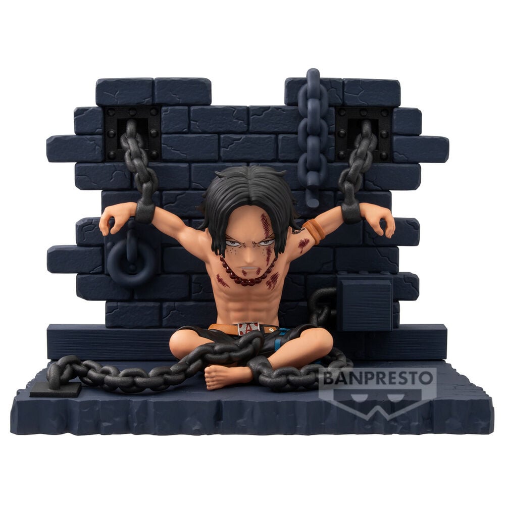 Figura de Portgas D. Ace encadenado frente a un muro de Impel Down