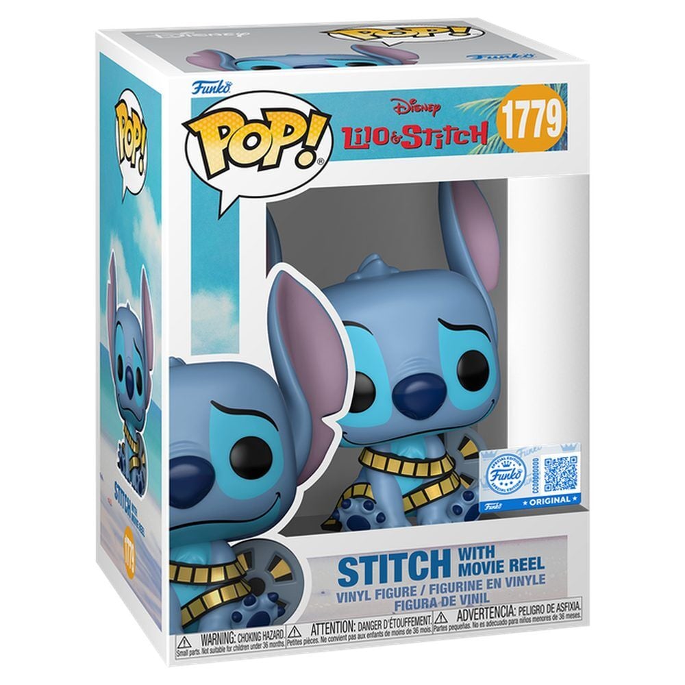 Figura Funko POP! de Stitch con rollo de película en caja