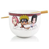 Bowl blanco de Naruto Shippuden con Naruto, Sakura, Sasuke y palillos
