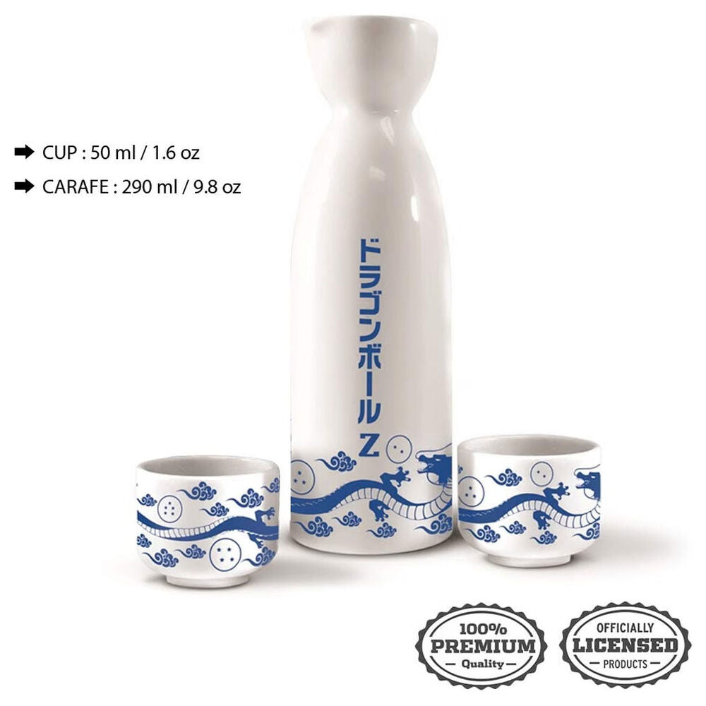 Set de sake Dragon Ball con jarra y dos vasos de cerámica blancos y azules - 3