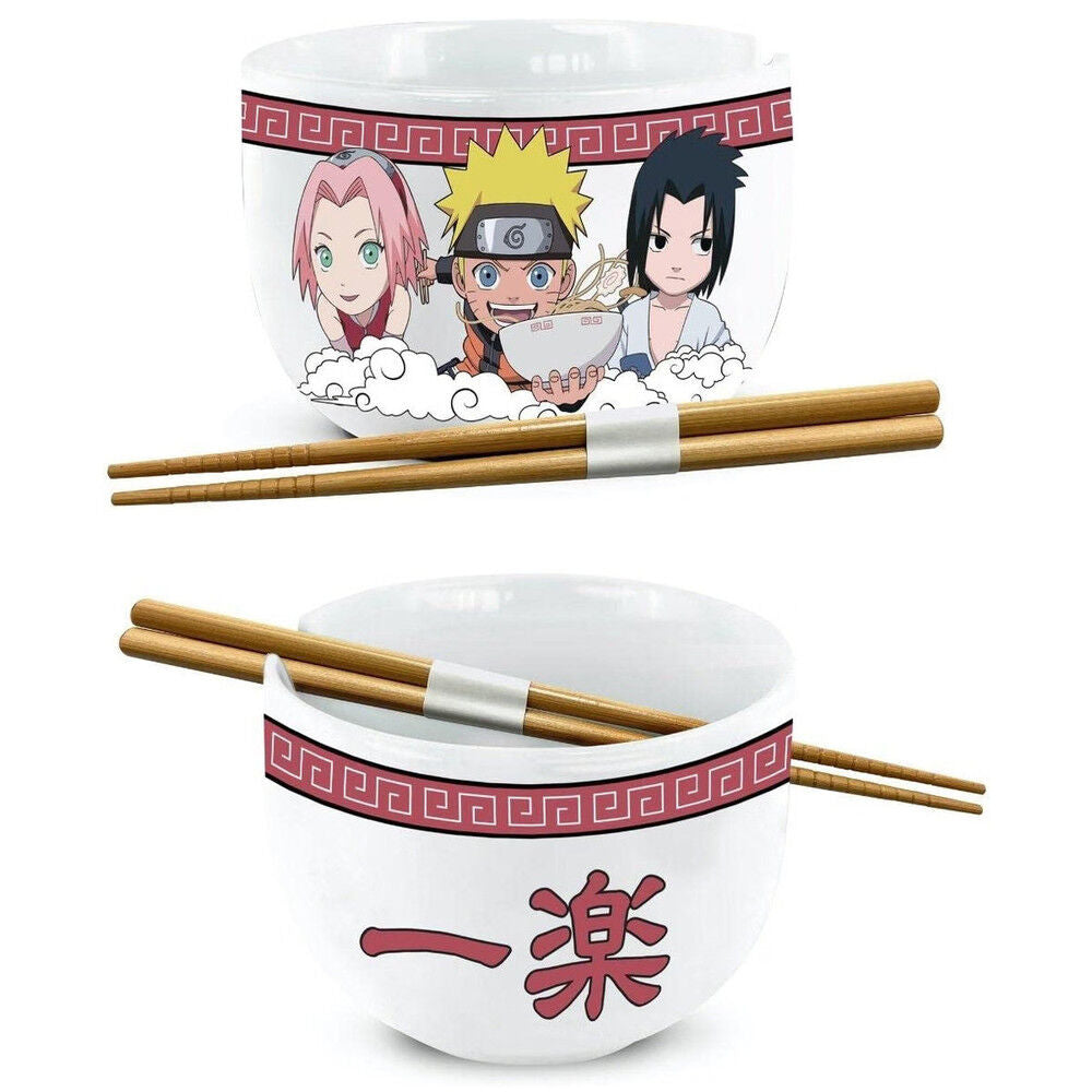 Bowl blanco de Naruto Shippuden con Naruto, Sakura, Sasuke y palillos - 3