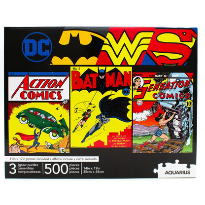 Set de tres puzles AQUARIUS de DC Comics con Batman, Superman y Wonder Woman