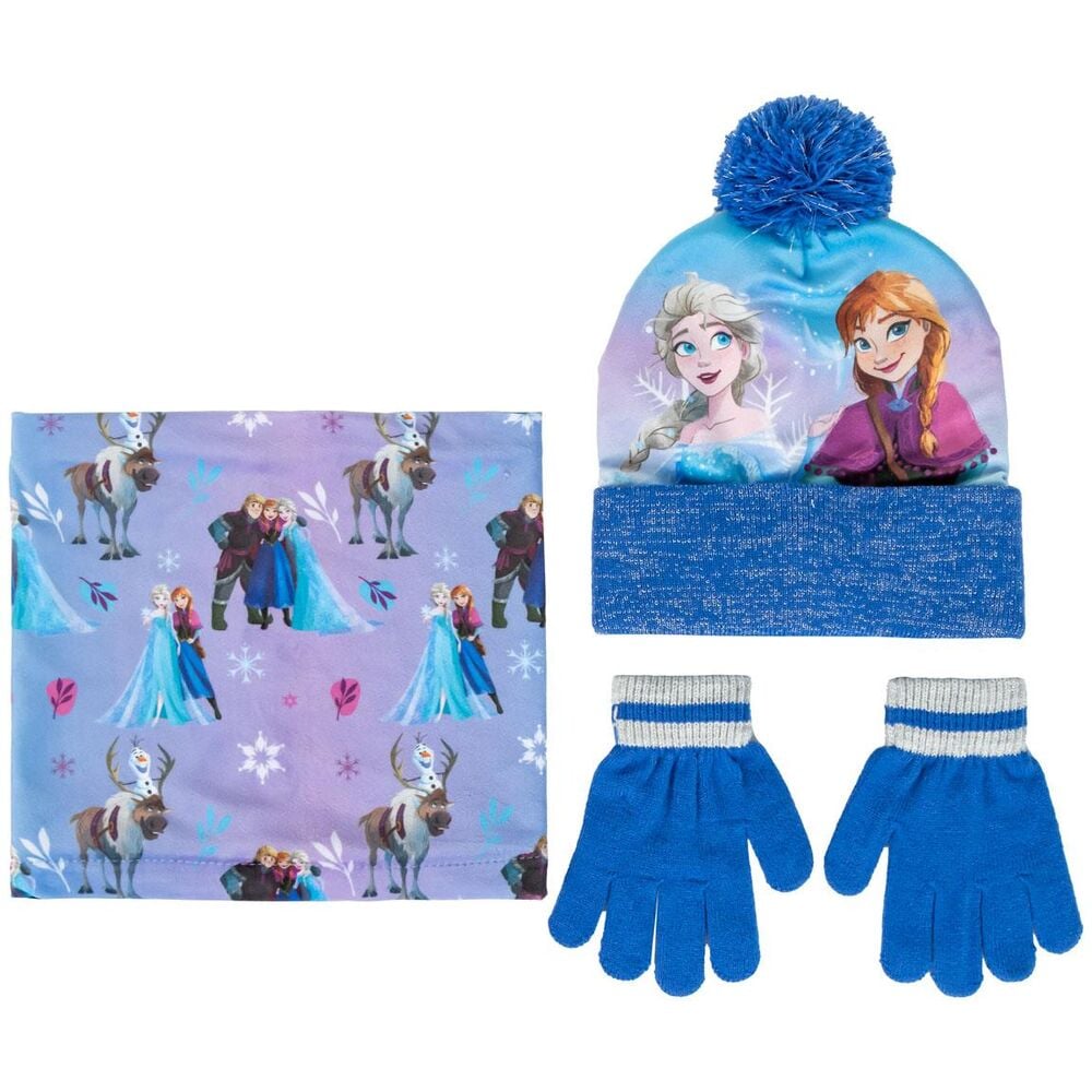 Conjunto Frozen Disney con gorro de pompón, guantes y braga de cuello