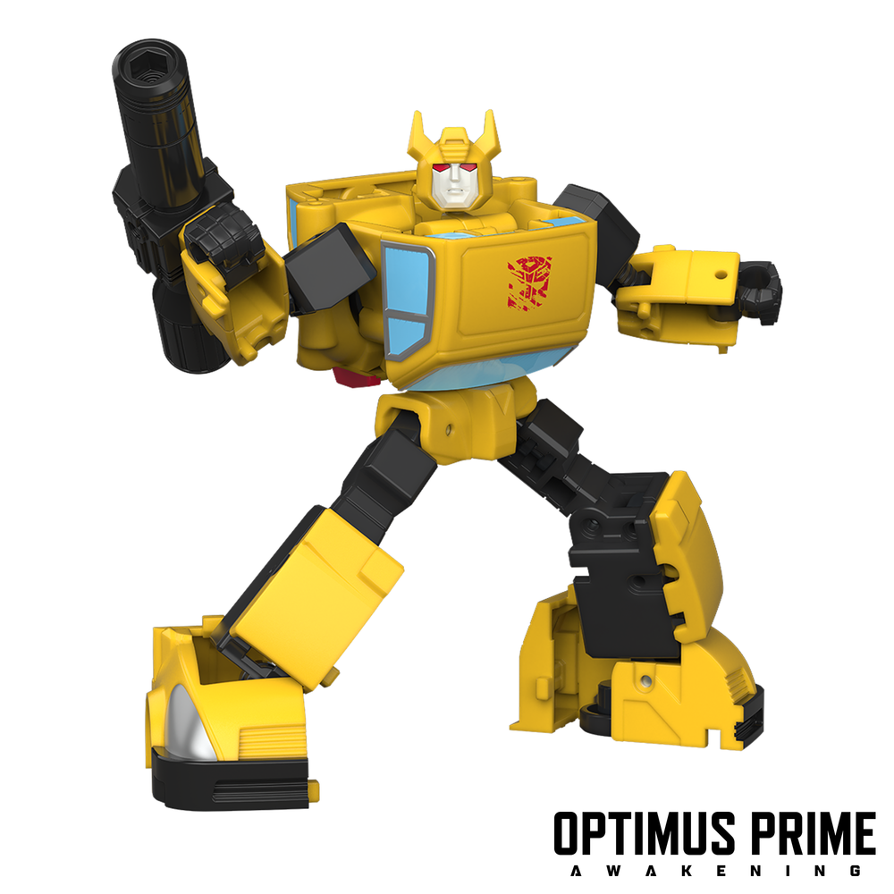 Figura articulada amarilla de Bumblebee Transformers con arma
