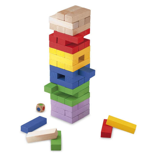Juego CAYRO Block & Block con torre de bloques de madera de colores