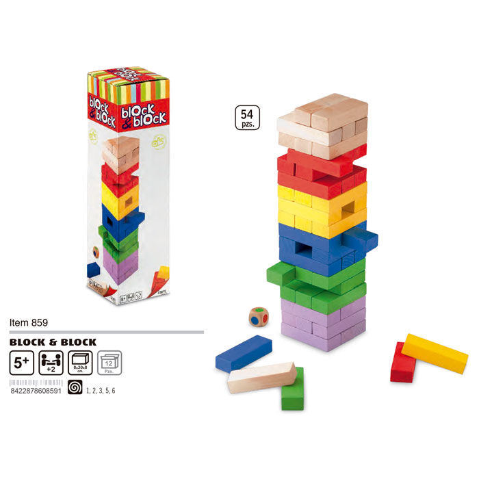 Juego CAYRO Block & Block con torre de bloques de madera de colores - 3
