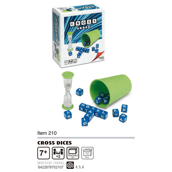 Juego Cross Dices de Cayro con dados de letras, cubilete y reloj de arena - 3