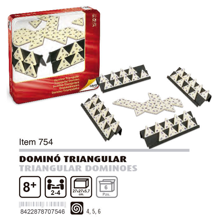 Dominó triangular CAYRO con fichas numeradas y caja metálica roja - 3