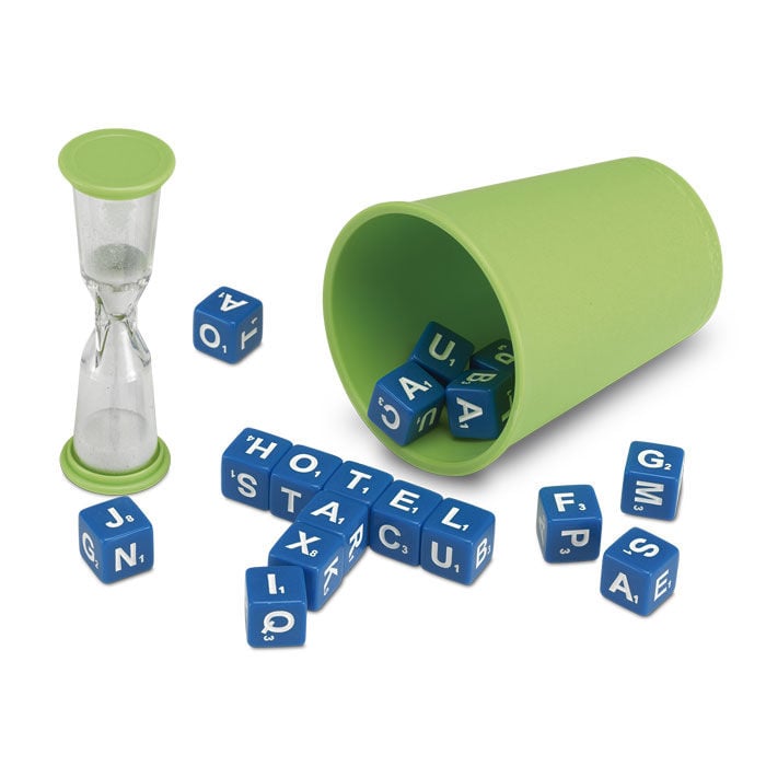 Juego Cross Dices de Cayro con dados de letras, cubilete y reloj de arena - 2