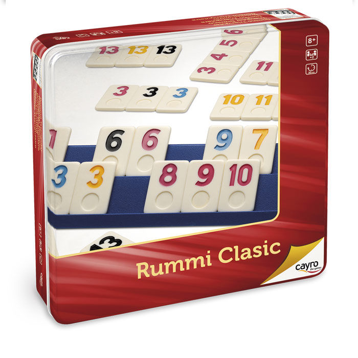 Rummi Classic de CAYRO en caja metálica roja con fichas numeradas
