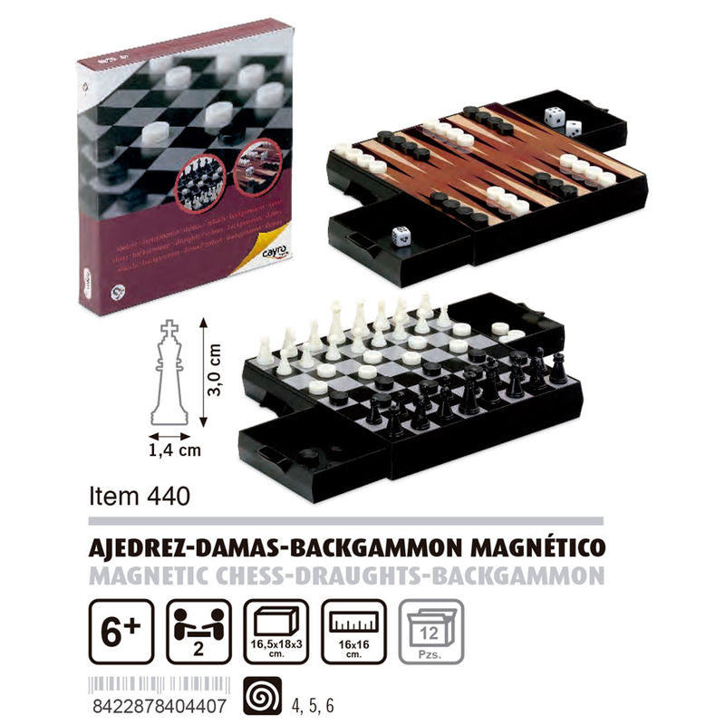 Caja de juego magnético CAYRO con ajedrez, damas y backgammon - 3