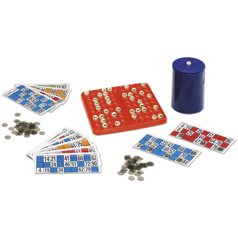 Caja del Bingo Lotto Automático CAYRO con dispensador azul y tablero rojo - 3