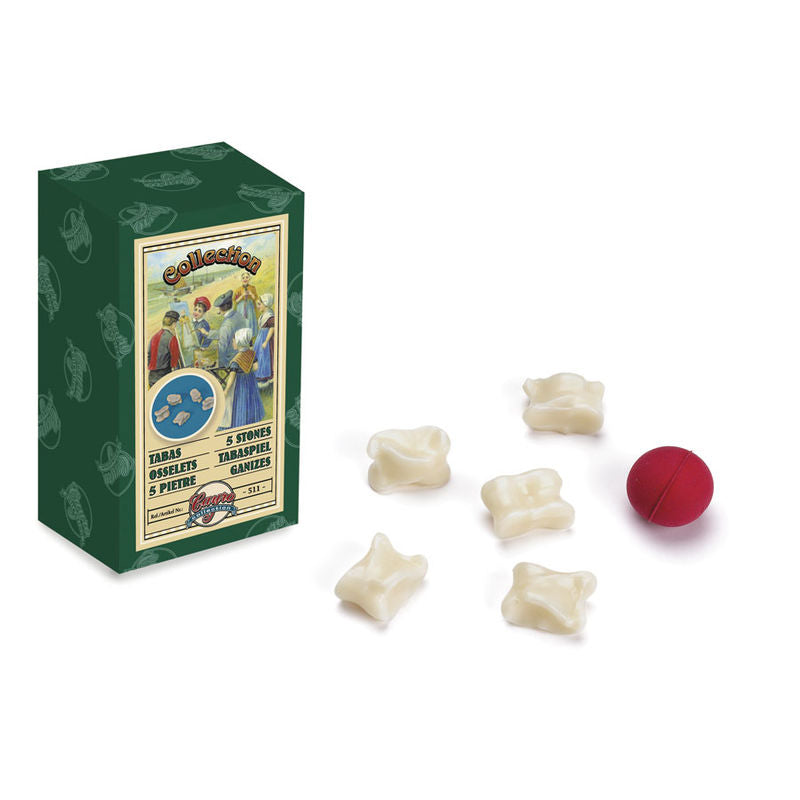 Juego de tabas CAYRO con cinco tabas, bola roja y caja retro