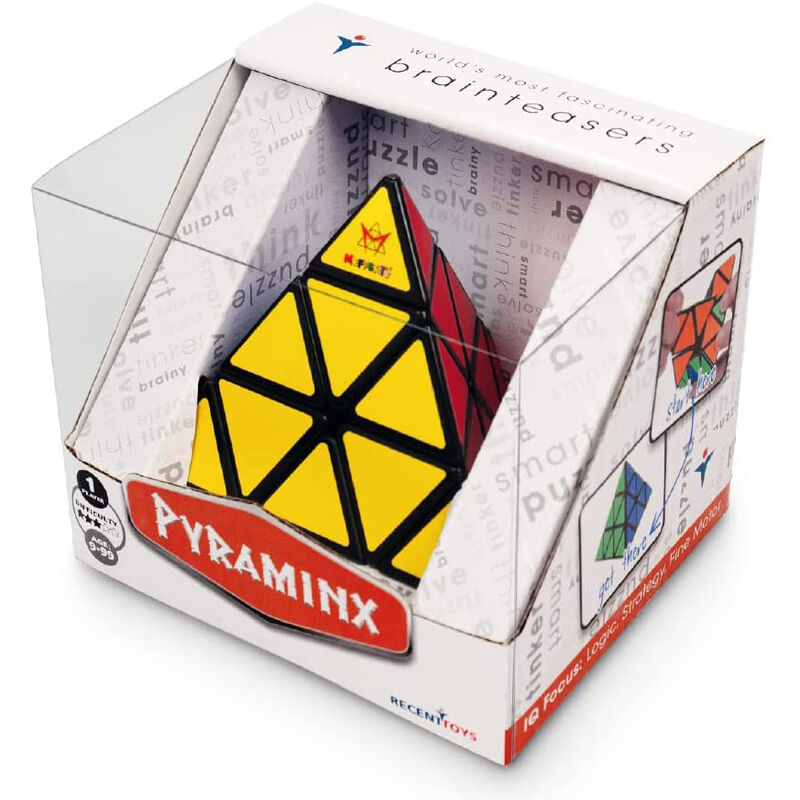 Pyraminx piramidal de colores Recent Toys en su caja