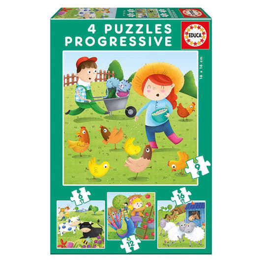 Caja de puzzle progresivo EDUCA BORRAS con animales de granja
