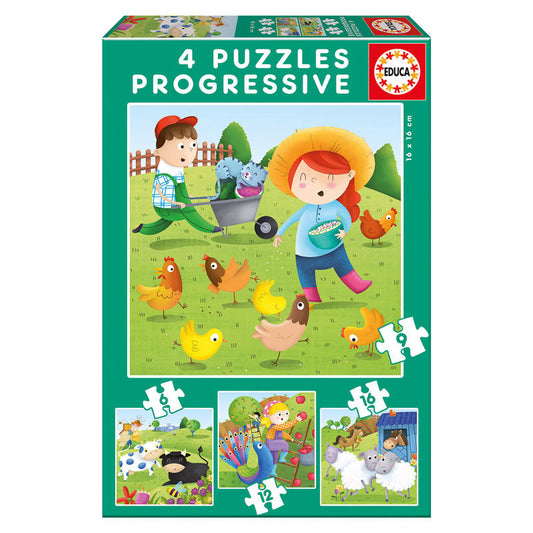 Caja de puzzle progresivo EDUCA BORRAS con animales de granja
