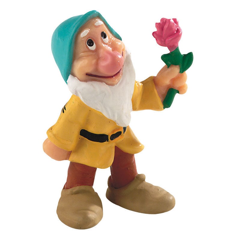 Figura Bullyland del enanito Flor de Blancanieves Disney con una flor rosa